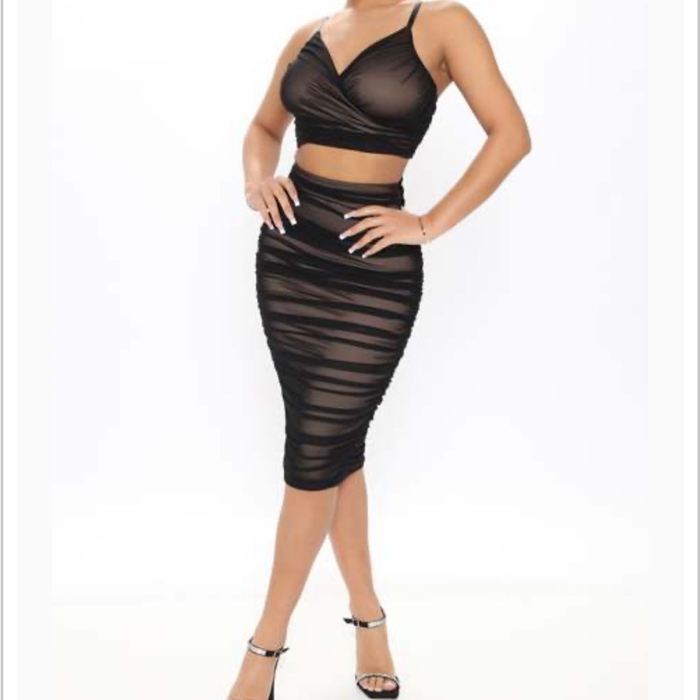 Two piece ruche skirt set